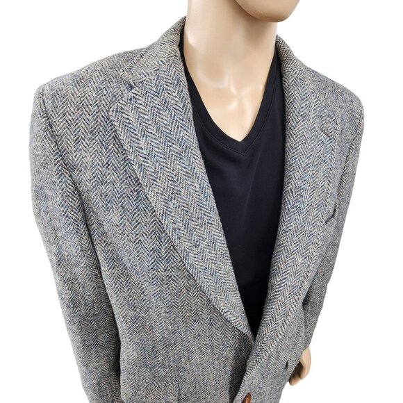 Mens Harris Tweed Wool Blazer Nordstrom Handwoven Scottish Herringbone Gray Size - Picture 1 of 12